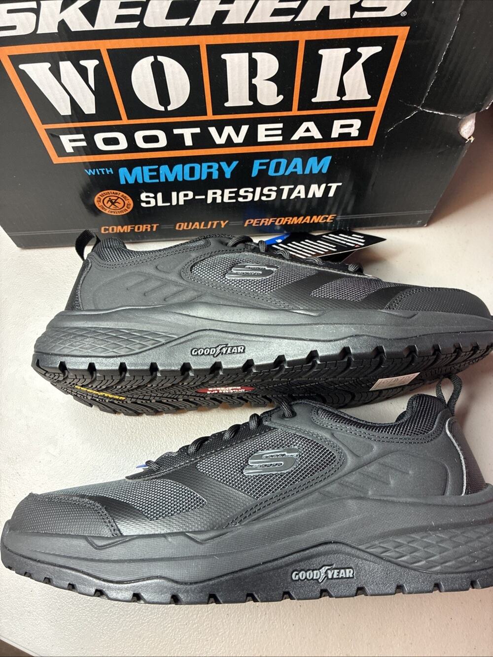 Men's Skechers Work Memory Foam Slip Resistant Street Treader 200296 Black Sz 8